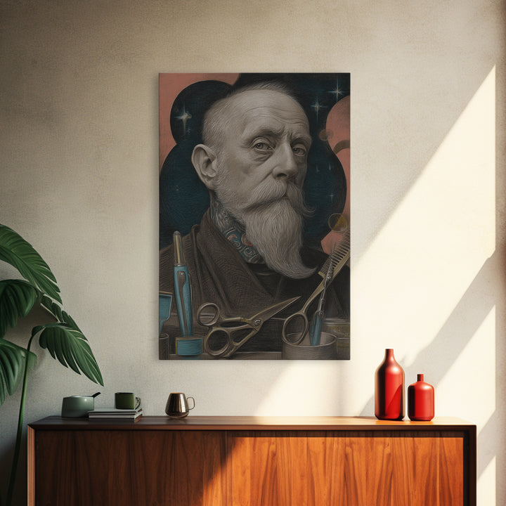 Classic Mustache Chart Illustrated Framed Canvas Print, Barbershop Art, Black Art Prints, Barbershop Decor, Fine Art, Grooming, BAA-2x3-24