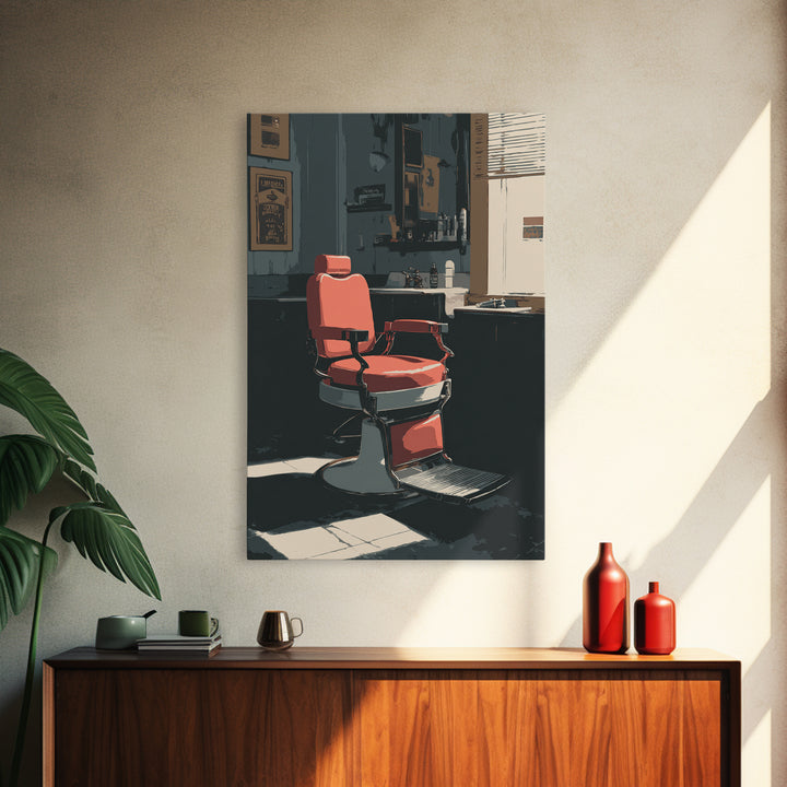 Barber Chair Silhouette Rendered as Iconic Graphic Canvas Print, Barbershop Art, Wall Decor, Barbershop Decor, Grooming, BAA-2x3-43