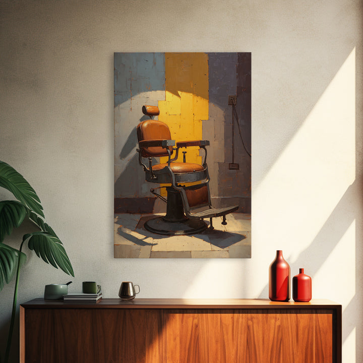 Barber Chair Silhouette Rendered as Iconic Graphic Canvas Print, Barbershop Art, Oil Painting, Barbershop Decor, Abstract Art, BAA-2x3-91