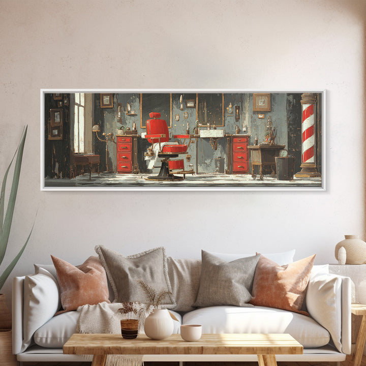 Barber Chair Silhouette Rendered as Iconic Graphic Canvas Print, Barbershop Art, Neutral Decor, Barbershop Decor, Grooming, BAA-3x1-27