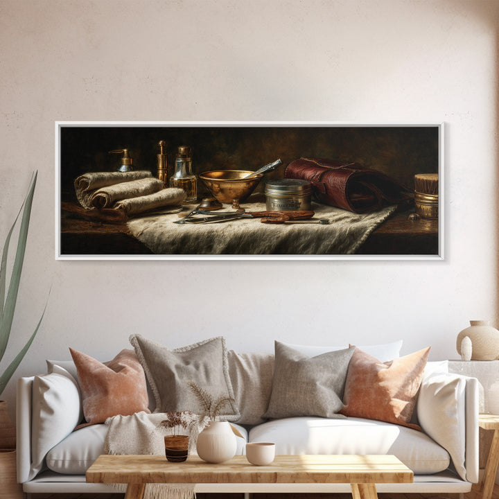 Hot Towel Shave Scene Cropped Close to Canvas Print, Barbershop Art, Printable Art, Barbershop Decor, Oil Painting, Grooming, BAA-3x1-29