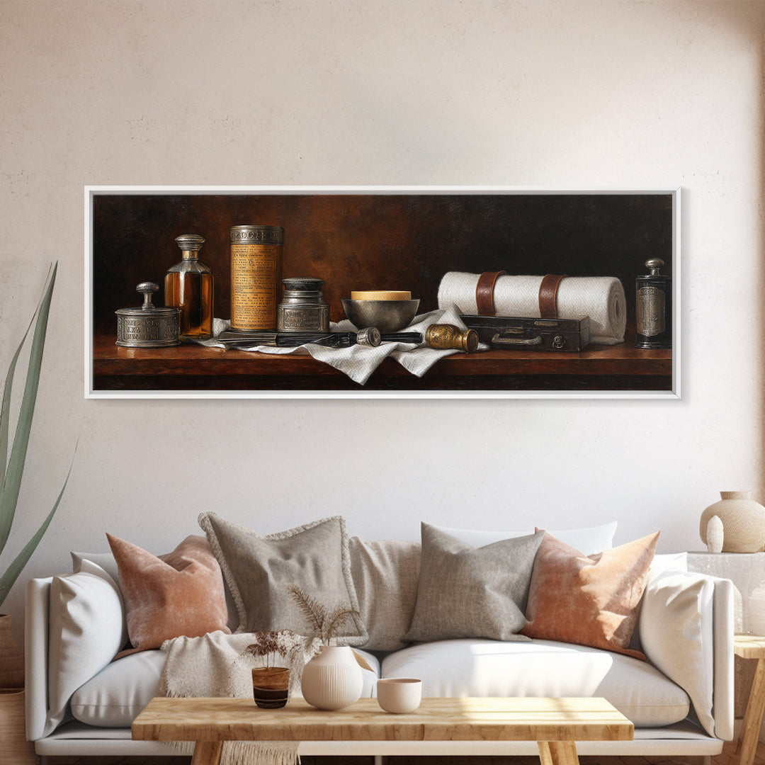 Classic Mustache Chart Illustrated Framed Canvas Print, Barbershop Art, Luxury Decor, Barbershop Decor, Fine Art, Grooming, BAA-3x1-56
