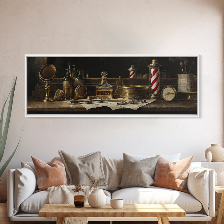 Whiskey and Straight Razor Masculine Still Life Canvas Print, Barbershop Art, Oil Painting, Barbershop Decor, Grooming, BAA-3x1-71