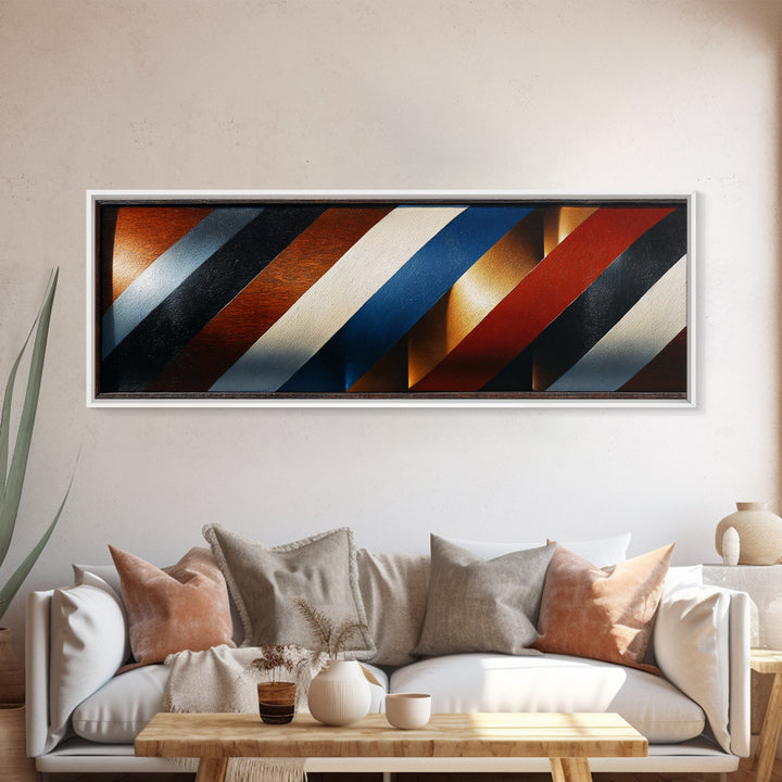 Red White and Blue Stripe Abstraction from Canvas Print, Barbershop Art, African American Art, Barbershop Decor, Grooming, BAA-3x1-81