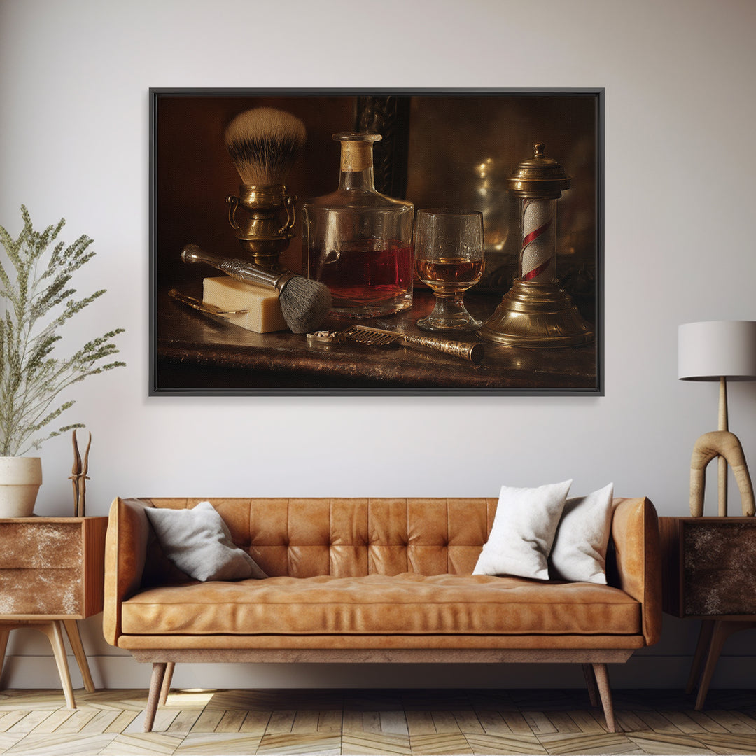 Whiskey and Straight Razor Masculine Still Life Canvas Print, Barbershop Art, Afrocentric Art, Barbershop Decor, Grooming, BAA-3x2-59