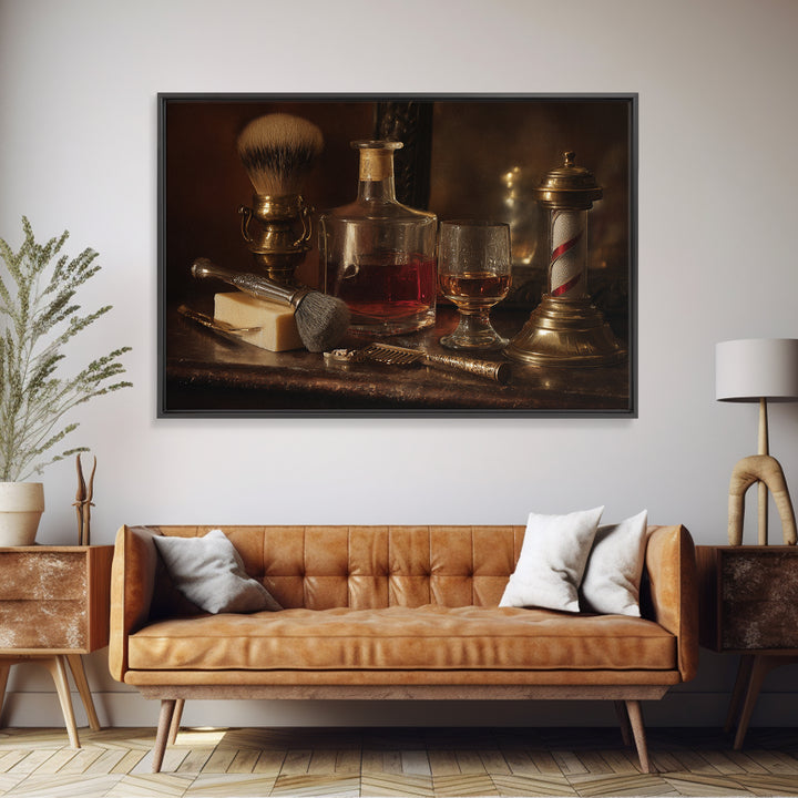 Whiskey and Straight Razor Masculine Still Life Canvas Print, Barbershop Art, Afrocentric Art, Barbershop Decor, Grooming, BAA-3x2-59