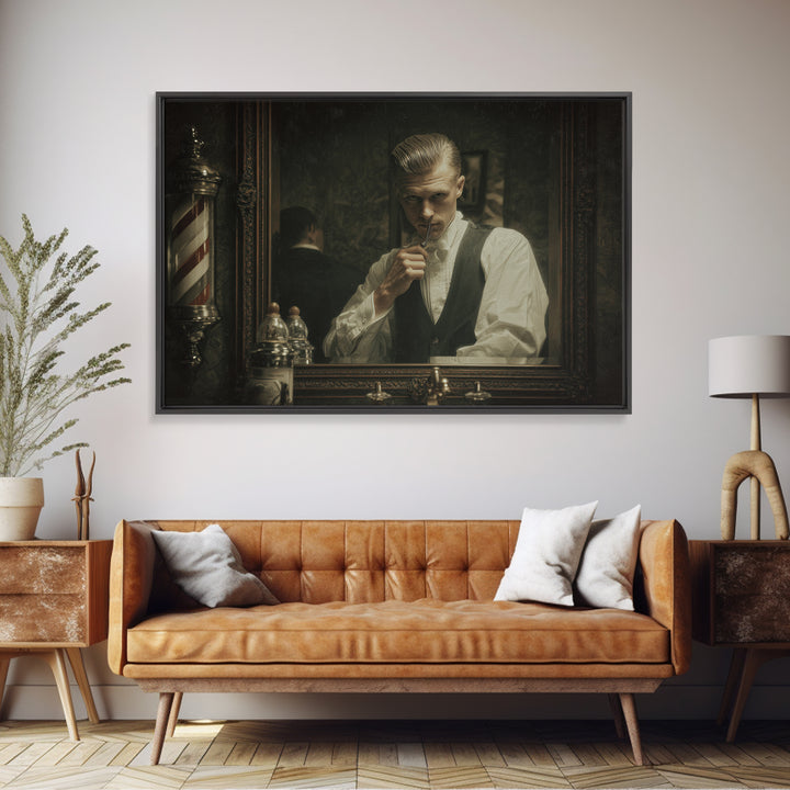 Classic Pompadour Portrait Framed Canvas Print, Barbershop Art, Downloadable Art, Barbershop Decor, Oil Painting, Grooming, BAA-3x2-81