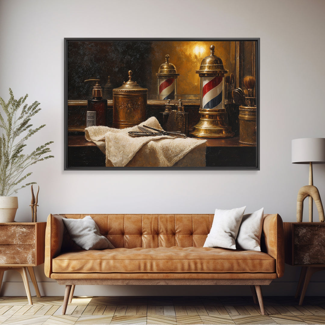 Hot Towel Shave Scene Cropped Close to Canvas Print, Barbershop Art, Afrocentric Wall Art, Barbershop Decor, Oil Painting, BAA-3x2-89
