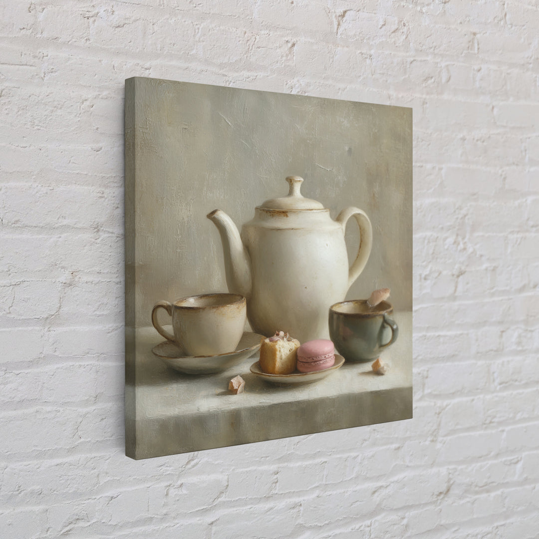 Porcelain Teapot and Scones Framed Canvas Print, Bed and Breakfast Art, Wall Decor, Living Room Decor, Fine Art, BAB-1x1-12