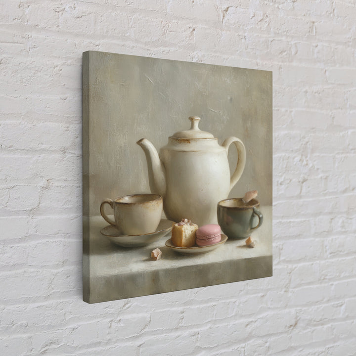 Porcelain Teapot and Scones Framed Canvas Print, Bed and Breakfast Art, Wall Decor, Living Room Decor, Fine Art, BAB-1x1-12
