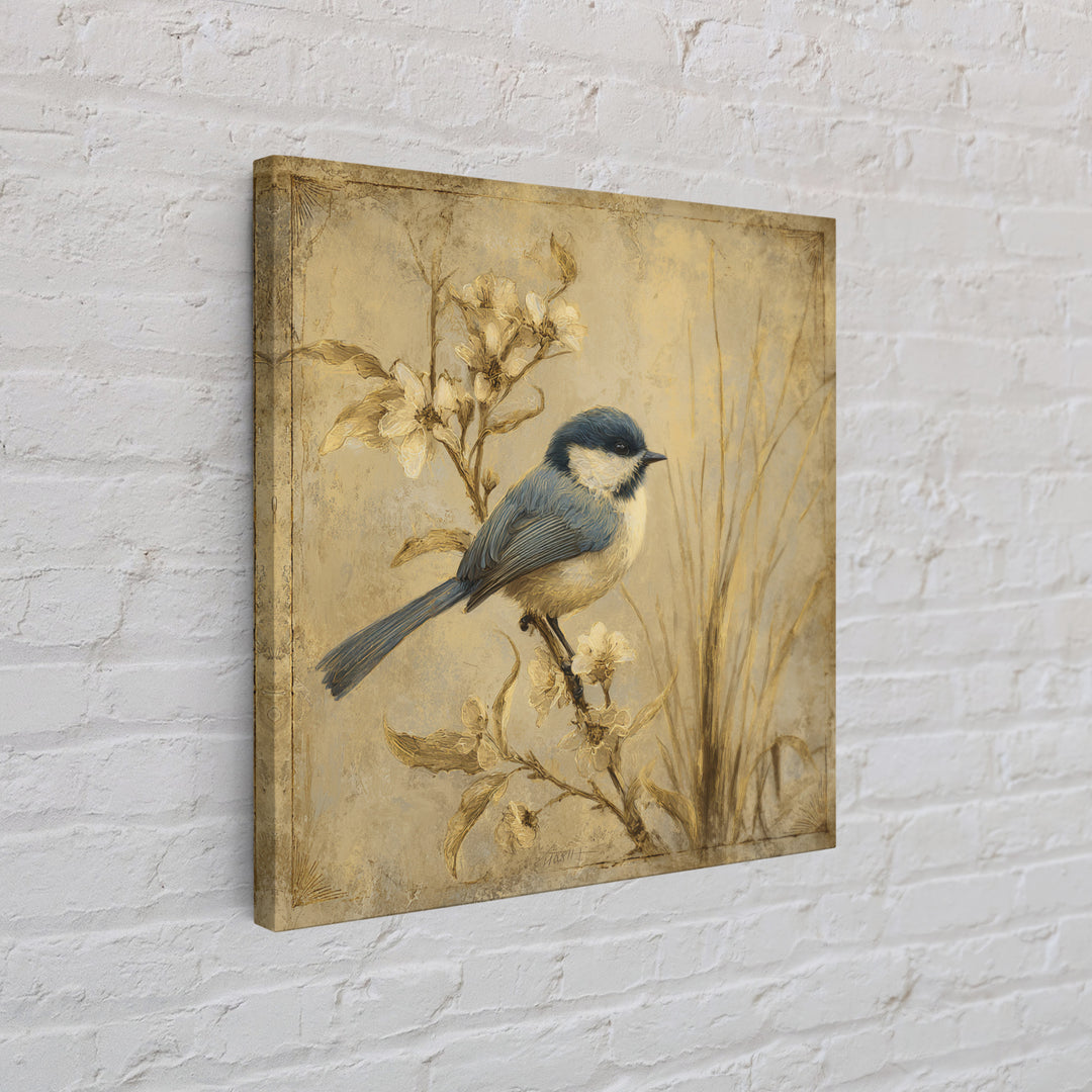 Small Bird on a Flowering Branch Canvas Print, Bed and Breakfast Art, Farmhouse Wall Art, Living Room Decor, Fine Art, BAB-1x1-14