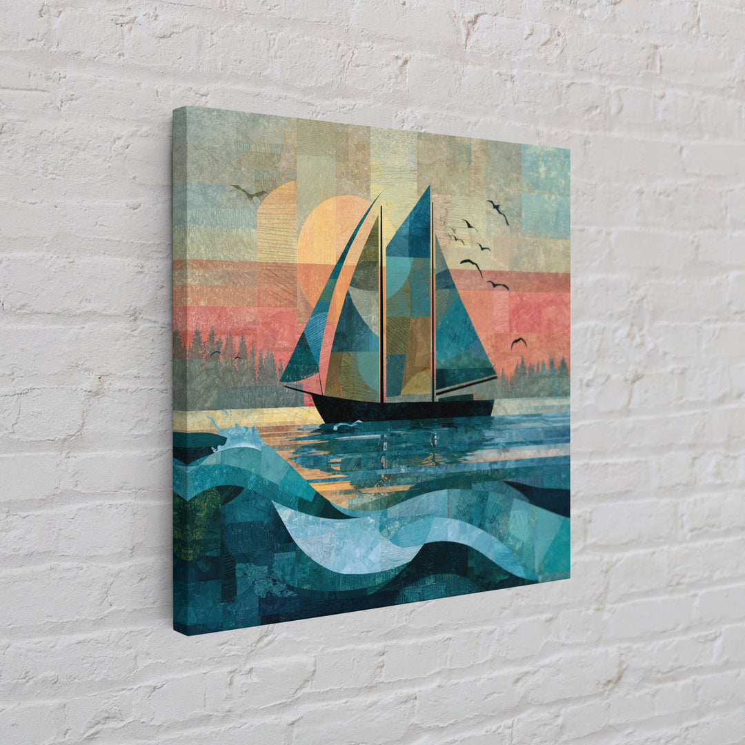 Coastal Inn Sailboat at Sunrise Canvas Print, Bed and Breakfast Art, Gallery Decor, Living Room Decor, Fine Art, BAB-1x1-17