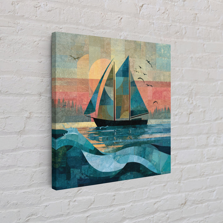 Coastal Inn Sailboat at Sunrise Canvas Print, Bed and Breakfast Art, Gallery Decor, Living Room Decor, Fine Art, BAB-1x1-17