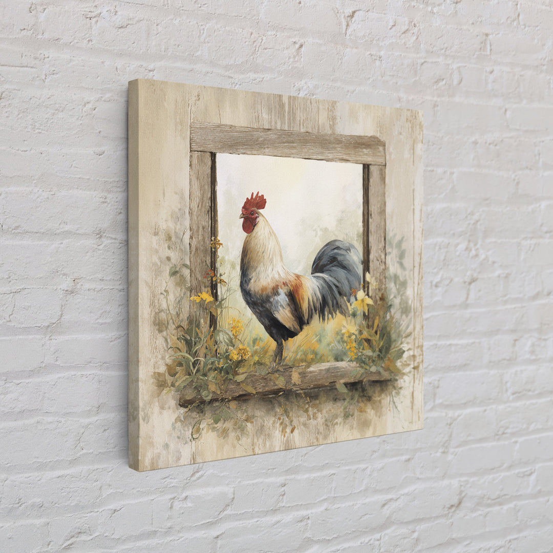 Rooster and Wildflower Country Portrait Canvas Print, Bed and Breakfast Art, Living Room Decor, Fine Art, Folk Art, BAB-1x1-19