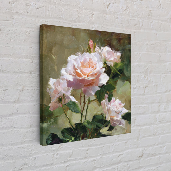 Garden Roses in Romantic Oil Paint Framed Canvas Print, Bed and Breakfast Art, Neutral Decor, Living Room Decor, Oil Painting, BAB-1x1-21