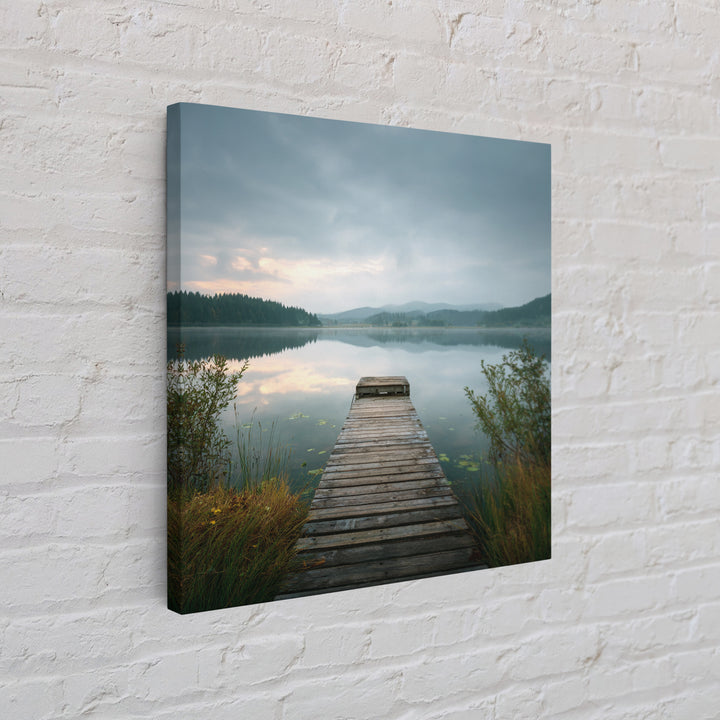 Quiet Lake Dock at Early Morning Canvas Print, Bed and Breakfast Art, Farmhouse Wall Decor, Living Room Decor, Fine Art, BAB-1x1-22