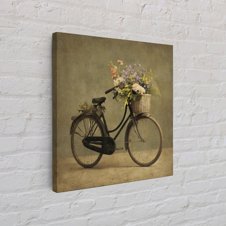 Old Bicycle with Flowers in Basket Canvas Print, Bed and Breakfast Art, Abstract Art, Living Room Decor, Fine Art, BAB-1x1-23