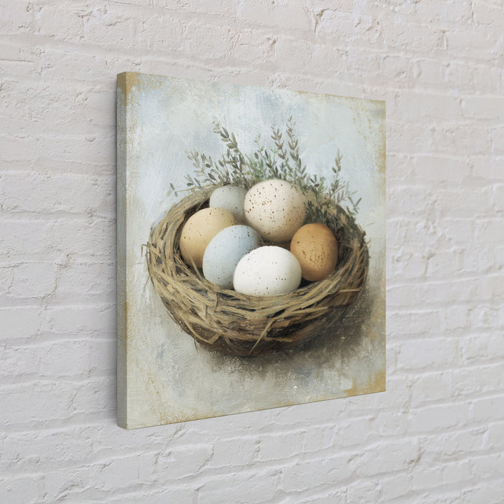 Fresh Eggs in a Woven Basket with Canvas Print, Bed and Breakfast Art, Bedroom Art, Living Room Decor, Oil Painting, BAB-1x1-30
