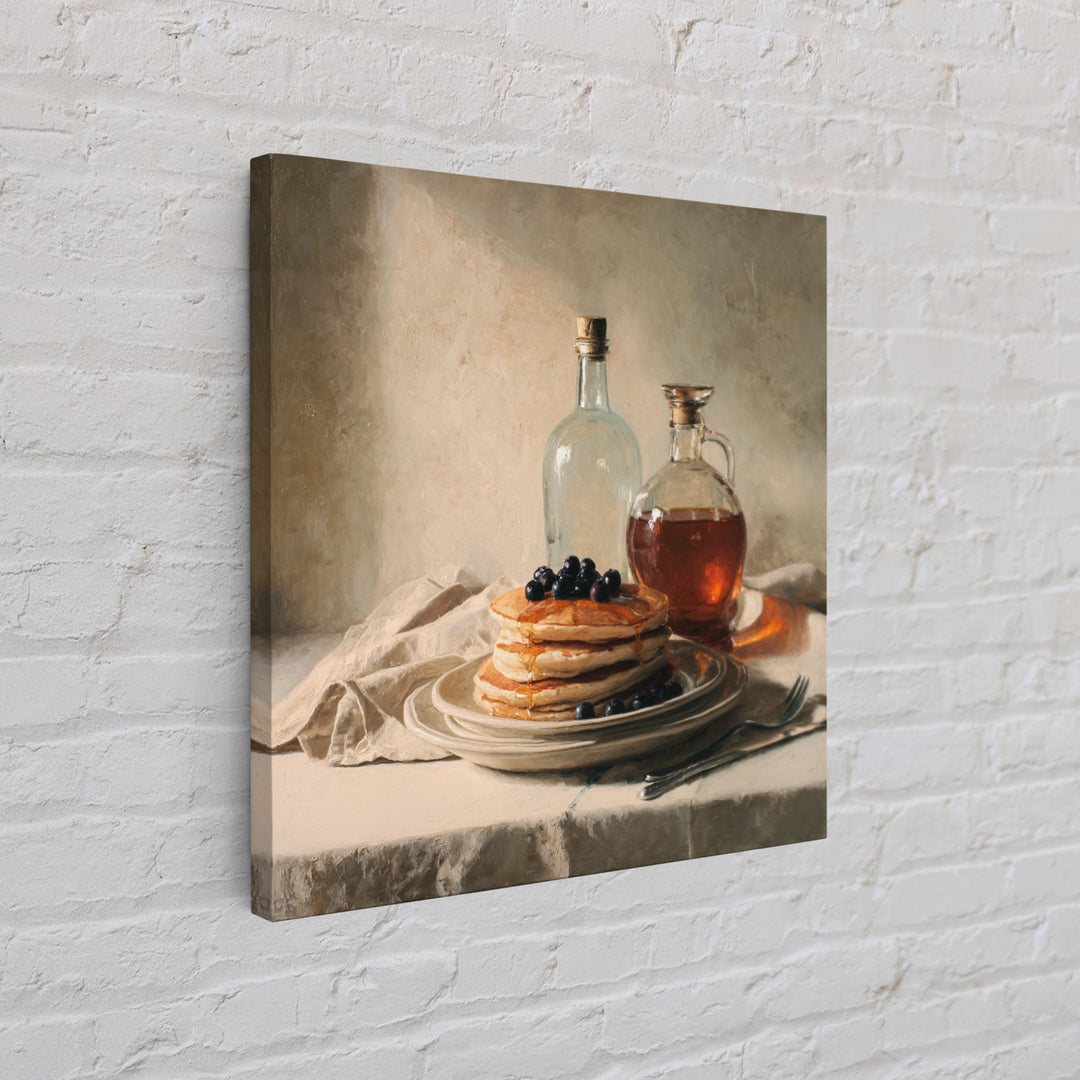 Blueberry Pancakes Still Life Framed Canvas Print, Bed and Breakfast Art, Gallery Decor, Living Room Decor, Fine Art, BAB-1x1-32