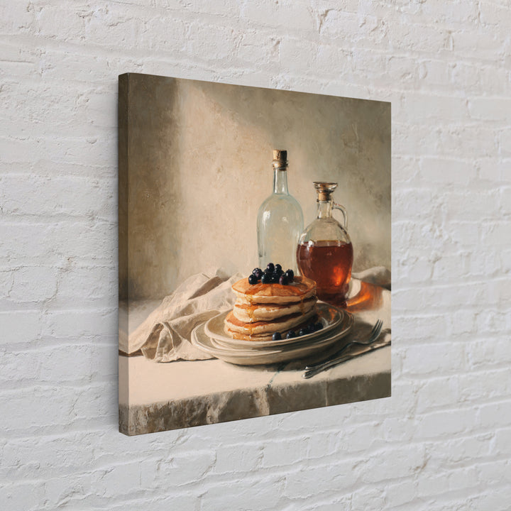 Blueberry Pancakes Still Life Framed Canvas Print, Bed and Breakfast Art, Gallery Decor, Living Room Decor, Fine Art, BAB-1x1-32