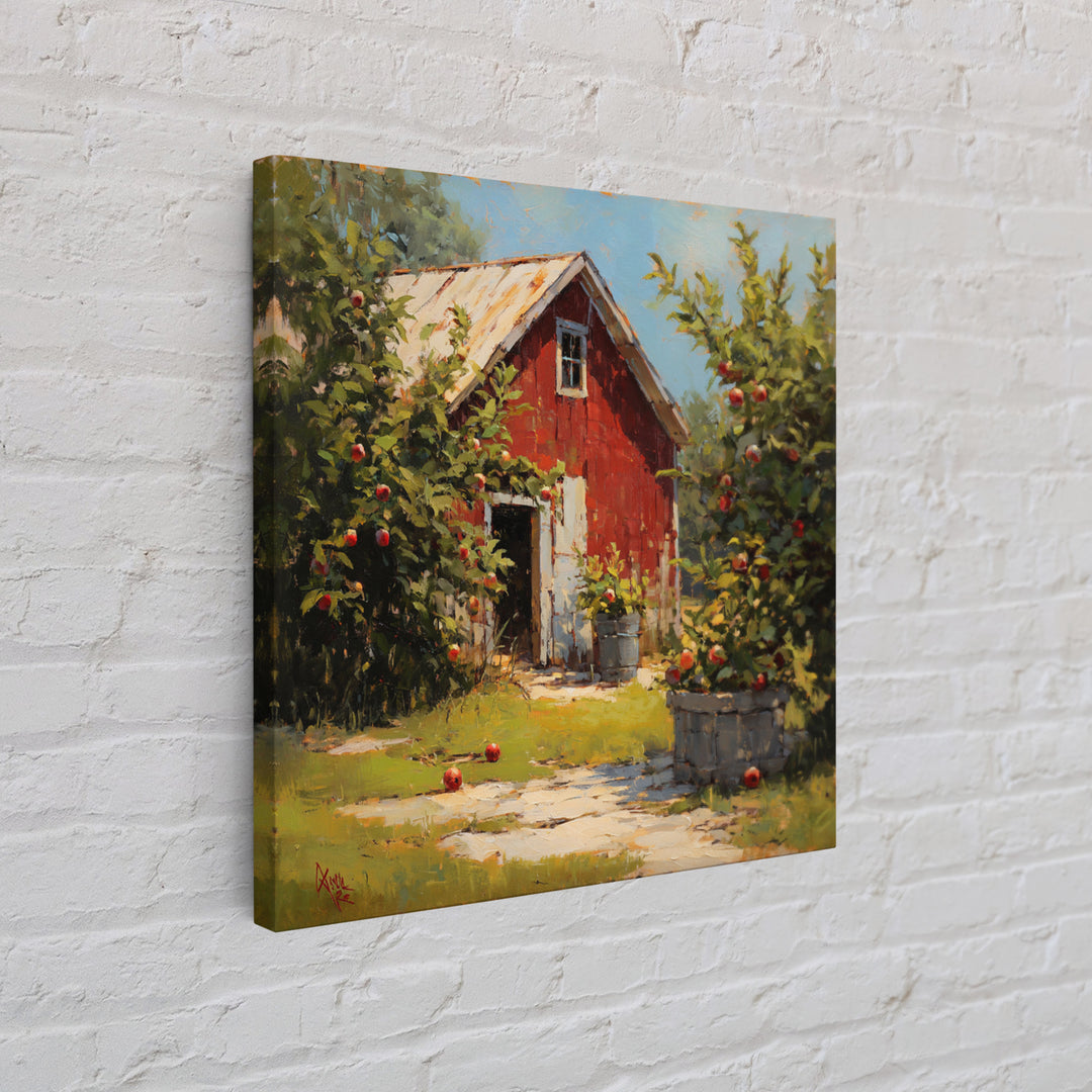 Apple Orchard Scene Framed Canvas Print, Bed and Breakfast Art, Boho Decor, Living Room Decor, Oil Painting, BAB-1x1-37