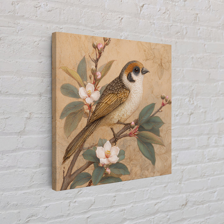 Small Bird on a Flowering Branch Framed Canvas Print, Bed and Breakfast Art, Gallery Decor, Living Room Decor, Fine Art, BAB-1x1-38