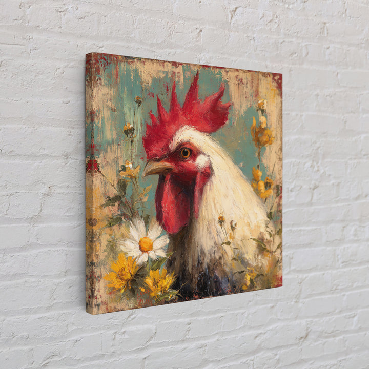 Rooster and Wildflower Country Portrait Canvas Print, Bed and Breakfast Art, Farmhouse Wall Decor, Living Room Decor, BAB-1x1-43