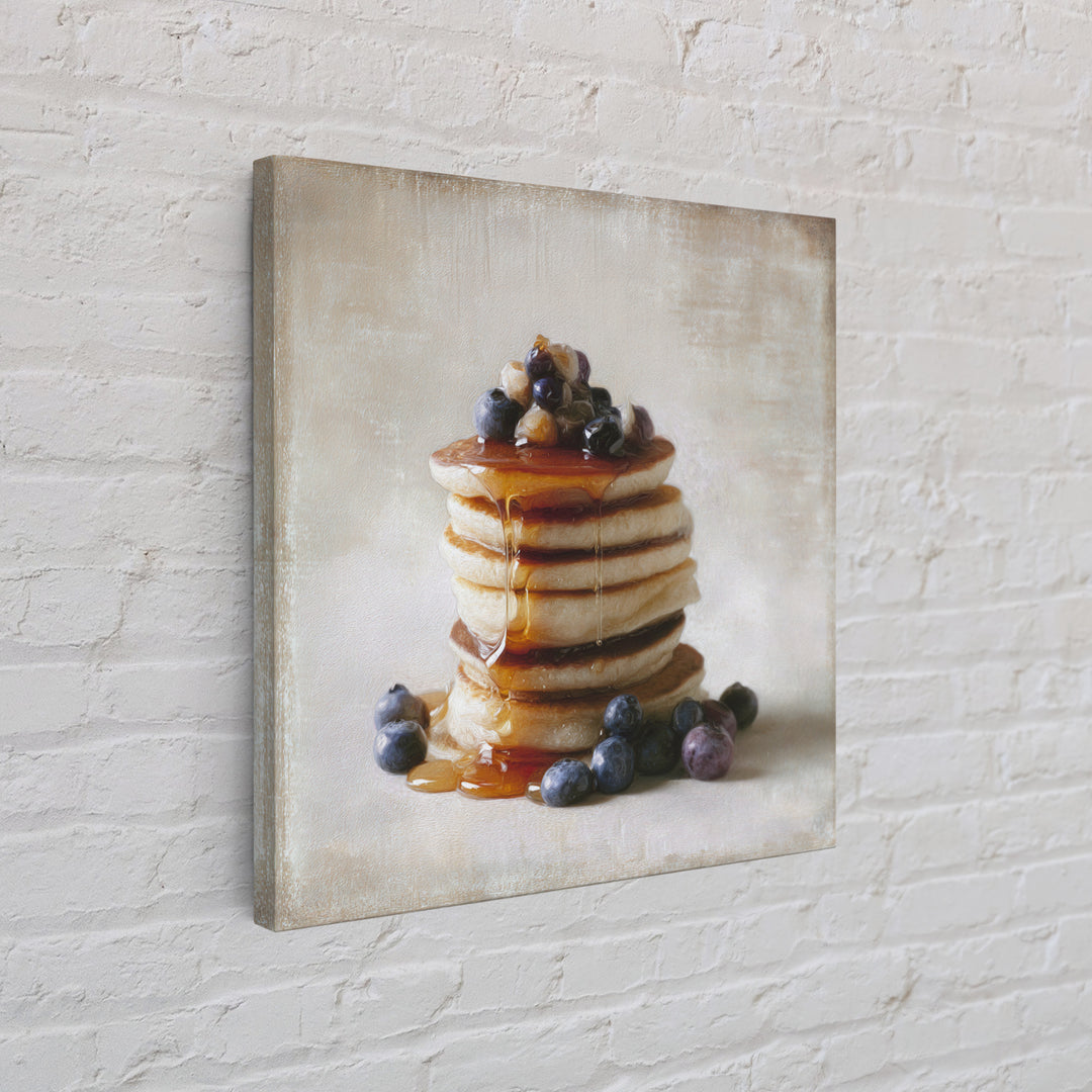 Blueberry Pancakes Still Life Framed Canvas Print, Bed and Breakfast Art, Abstract Art, Living Room Decor, Fine Art, BAB-1x1-56