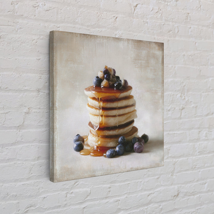 Blueberry Pancakes Still Life Framed Canvas Print, Bed and Breakfast Art, Abstract Art, Living Room Decor, Fine Art, BAB-1x1-56