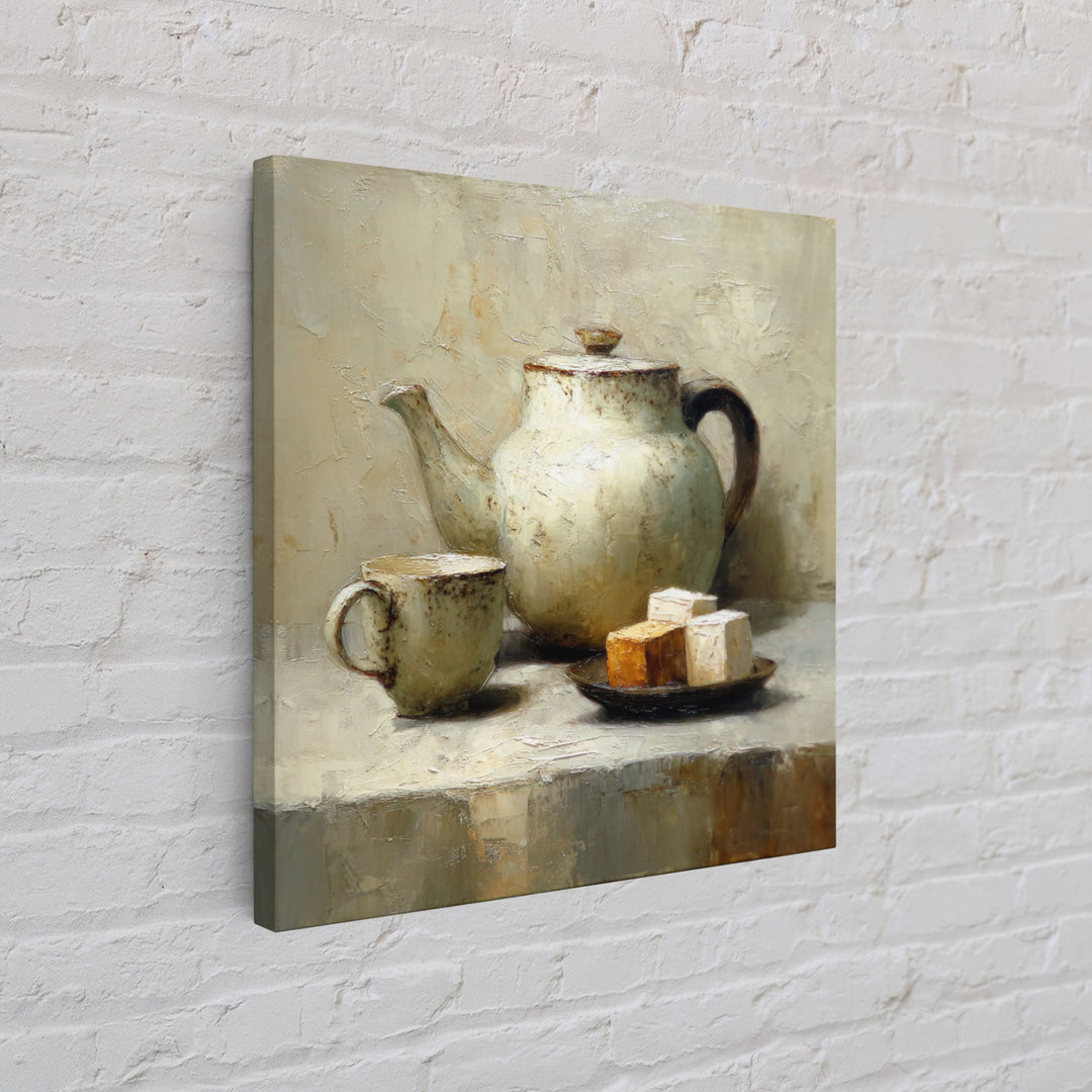 Porcelain Teapot and Scones Canvas Print, Bed and Breakfast Art, Bedroom Wall Decor, Living Room Decor, Fine Art, BAB-1x1-60
