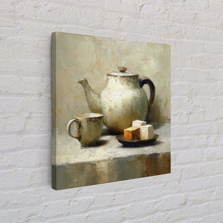 Porcelain Teapot and Scones Canvas Print, Bed and Breakfast Art, Bedroom Wall Decor, Living Room Decor, Fine Art, BAB-1x1-60