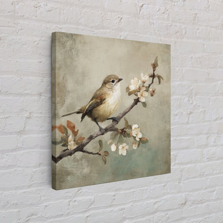 Small Bird on a Flowering Branch Framed Canvas Print, Bed and Breakfast Art, Gallery Decor, Living Room Decor, Fine Art, BAB-1x1-62