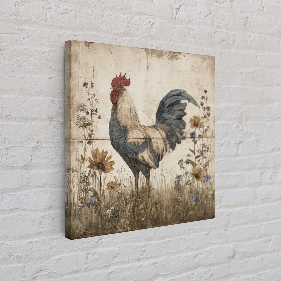 Rooster and Wildflower Country Portrait Canvas Print, Bed and Breakfast Art, Modern Decor, Living Room Decor, BAB-1x1-67