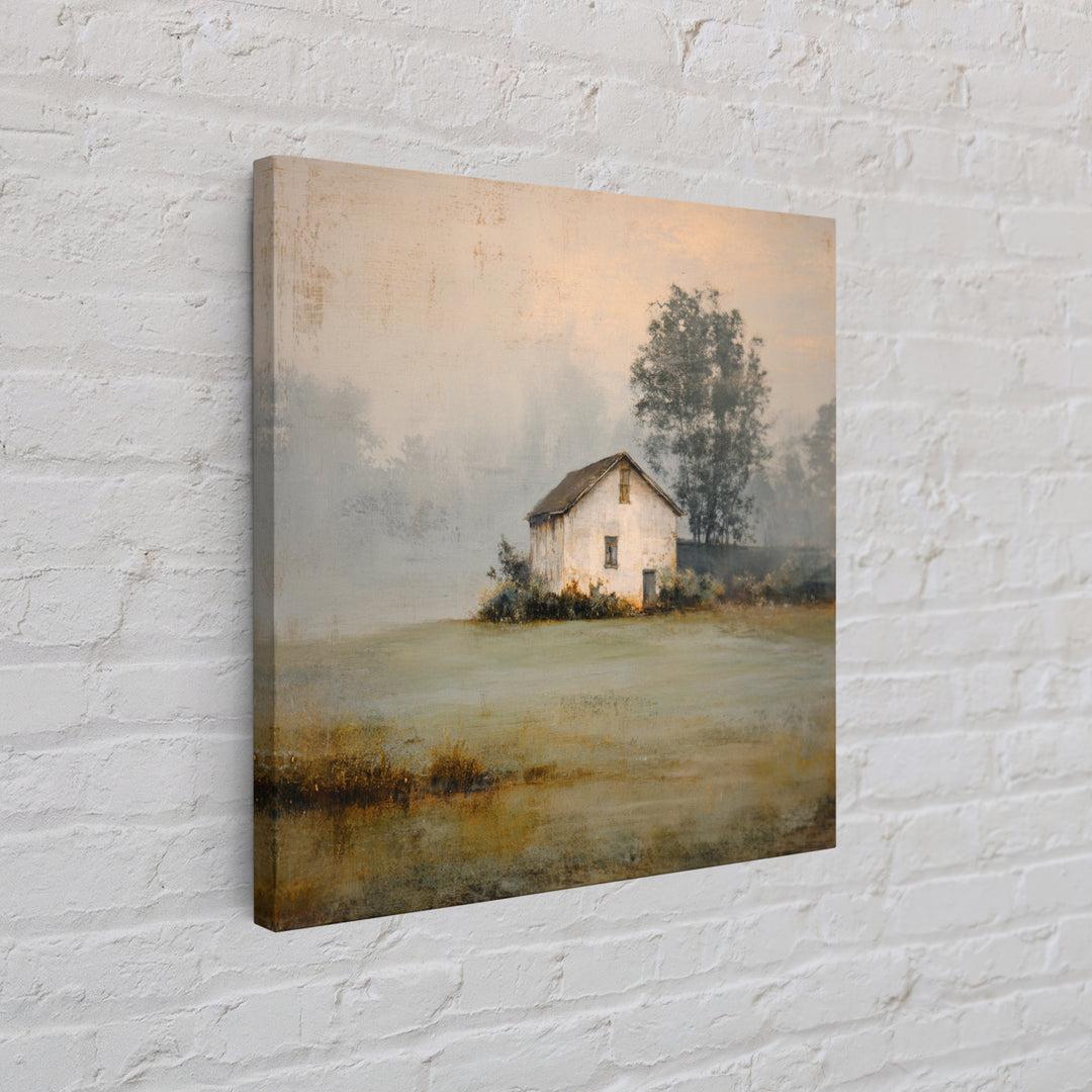 Old Farmhouse Landscape Framed Canvas Print, Bed and Breakfast Art, Wood Wall Art, Living Room Decor, Oil Painting, BAB-1x1-7