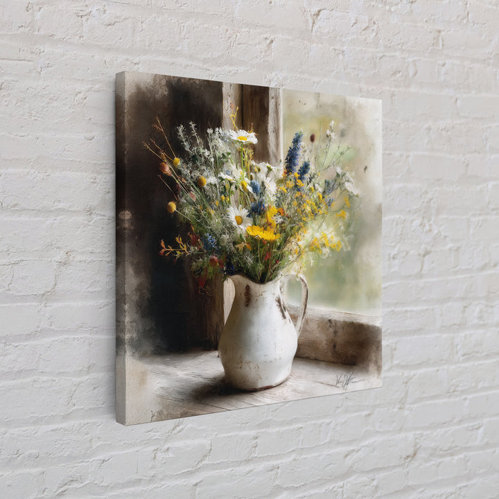 Country Wildflowers in a Chipped Ceramic Pitcher Canvas Print, Bed and Breakfast Art, Home Decor, Living Room Decor, BAB-1x1-73