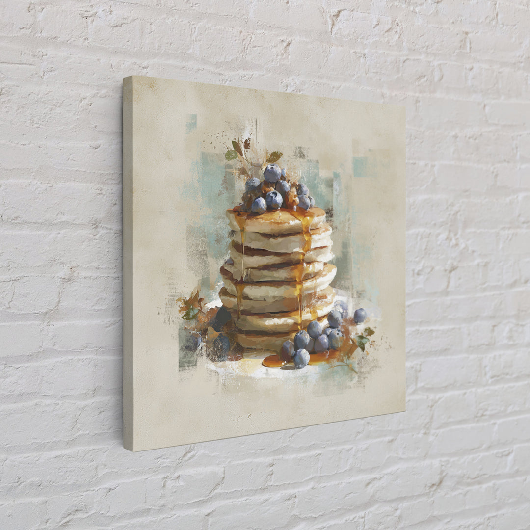 Blueberry Pancakes Still Life Framed Canvas Print, Bed and Breakfast Art, Printable, Living Room Decor, Fine Art, BAB-1x1-8