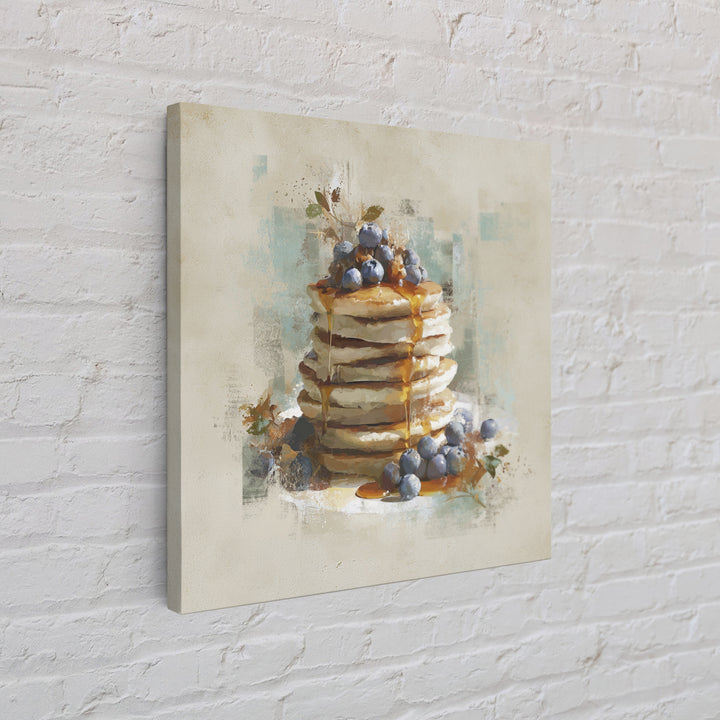 Blueberry Pancakes Still Life Framed Canvas Print, Bed and Breakfast Art, Printable, Living Room Decor, Fine Art, BAB-1x1-8