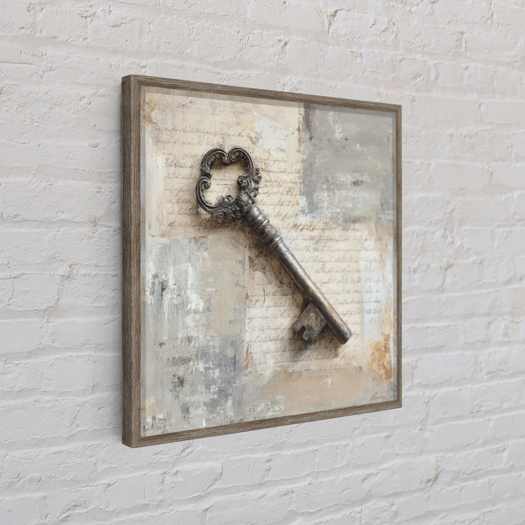 Antique Key and Handwritten Canvas Print, Bed and Breakfast Art, Statement Artwork, Living Room Decor, Fine Art Print, BAB-1x1-9