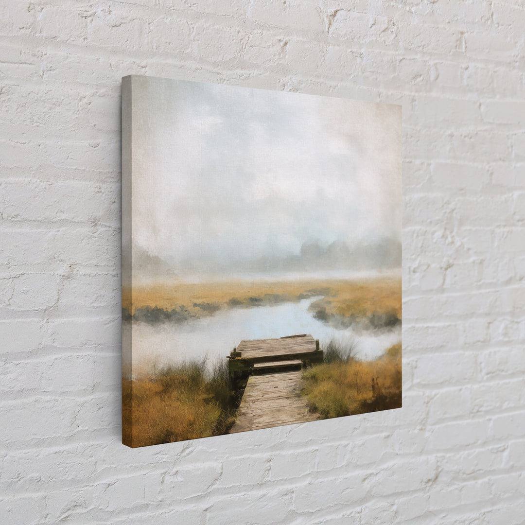 Quiet Lake Dock at Early Morning Canvas Print, Bed and Breakfast Art, Modern Decor, Living Room Decor, Fine Art, BAB-1x1-94