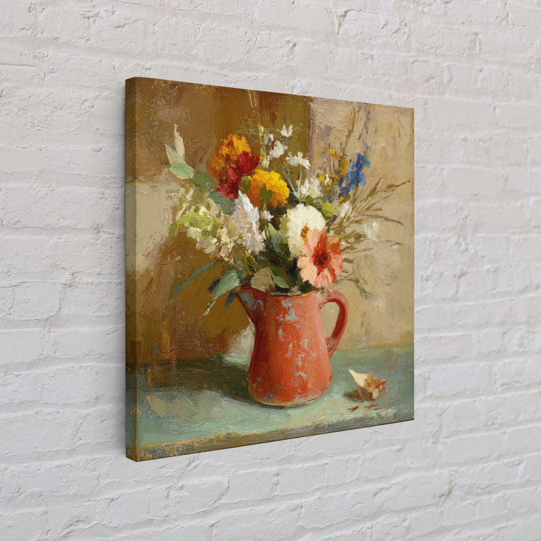 Country Wildflowers in a Chipped Ceramic Pitcher Canvas Print, Bed and Breakfast Art, Digital Art, Living Room Decor, Fine Art, BAB-1x1-97