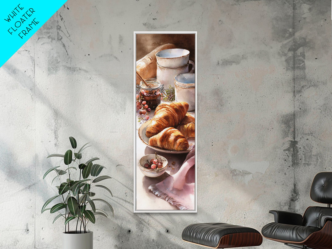Fresh Croissants and Jam on a Linen Canvas Print, Bed and Breakfast Art, Gallery Decor, Living Room Decor, Fine Art, BAB-1x3-14