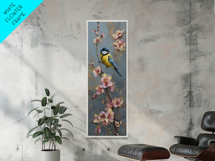 Small Bird on a Flowering Branch Canvas Print, Bed and Breakfast Art, Folk Art, Living Room Decor, Watercolor Art, BAB-1x3-2