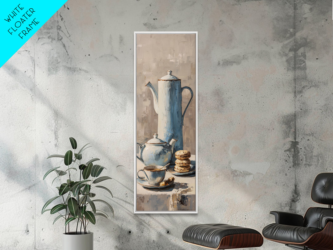 Porcelain Teapot and Scones Framed Canvas Print, Bed and Breakfast Art, Wall Decor, Living Room Decor, Fine Art, BAB-1x3-24