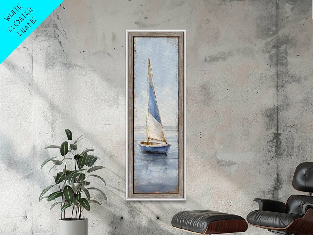 Coastal Inn Sailboat at Sunrise Framed Canvas Print, Bed and Breakfast Art, Textured Painting, Living Room Decor, Fine Art, BAB-1x3-29