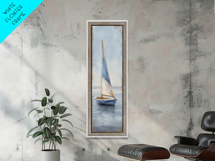 Coastal Inn Sailboat at Sunrise Framed Canvas Print, Bed and Breakfast Art, Textured Painting, Living Room Decor, Fine Art, BAB-1x3-29