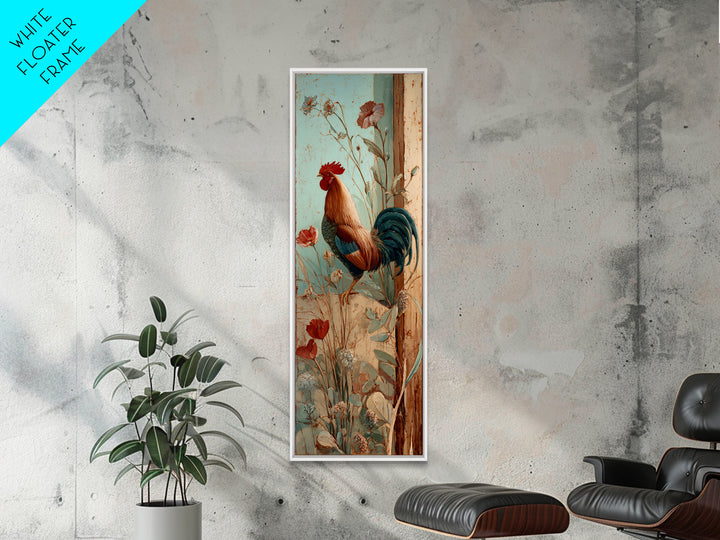 Rooster and Wildflower Country Portrait Framed Canvas Print, Bed and Breakfast Art, Living Room Decor, Fine Art, BAB-1x3-31