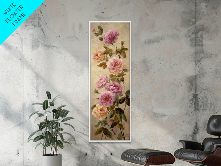 Garden Roses in Romantic Oil Paint Canvas Print, Bed and Breakfast Art, Bed, Living Room Decor, Oil Painting, BAB-1x3-33
