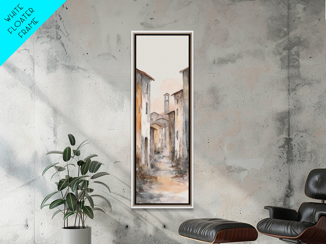 Soft Watercolor Village Street at Dawn Canvas Print, Bed and Breakfast Art, Farmhouse Wall Art, Living Room Decor, Fine Art, BAB-1x3-41