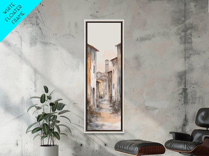 Soft Watercolor Village Street at Dawn Canvas Print, Bed and Breakfast Art, Farmhouse Wall Art, Living Room Decor, Fine Art, BAB-1x3-41
