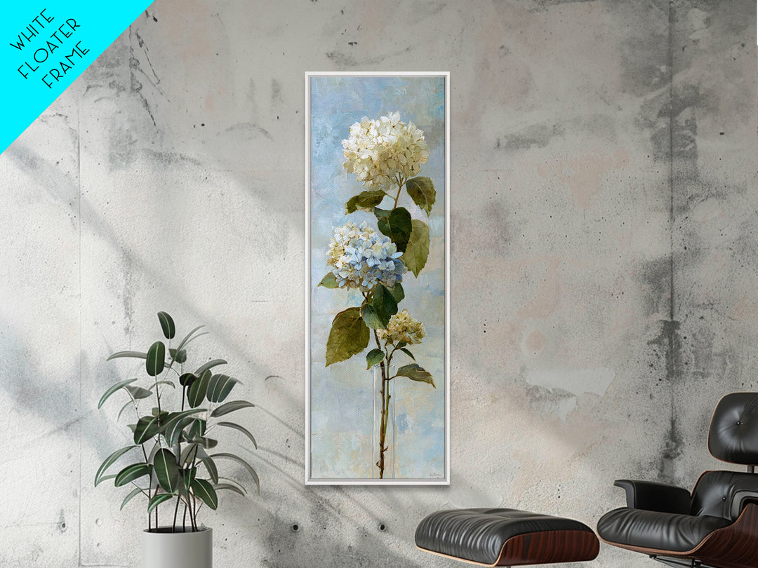 Sunlit Hydrangeas on a Windowsill Framed Canvas Print, Bed and Breakfast Art, Modern Decor, Living Room Decor, Fine Art, BAB-1x3-46